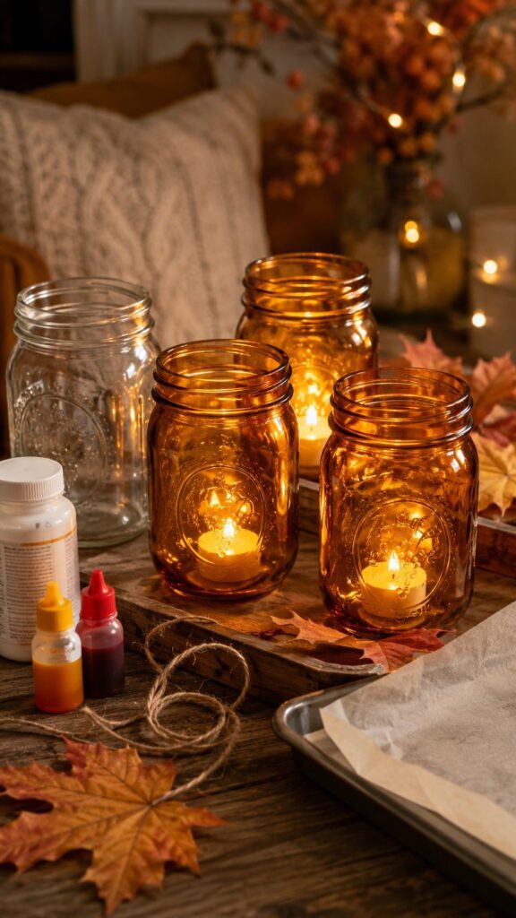 DIY Amber Mason Jar Votives