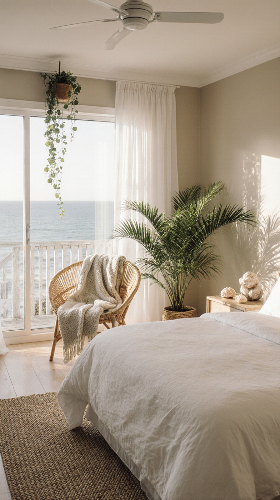 coastal bedroom plant styling